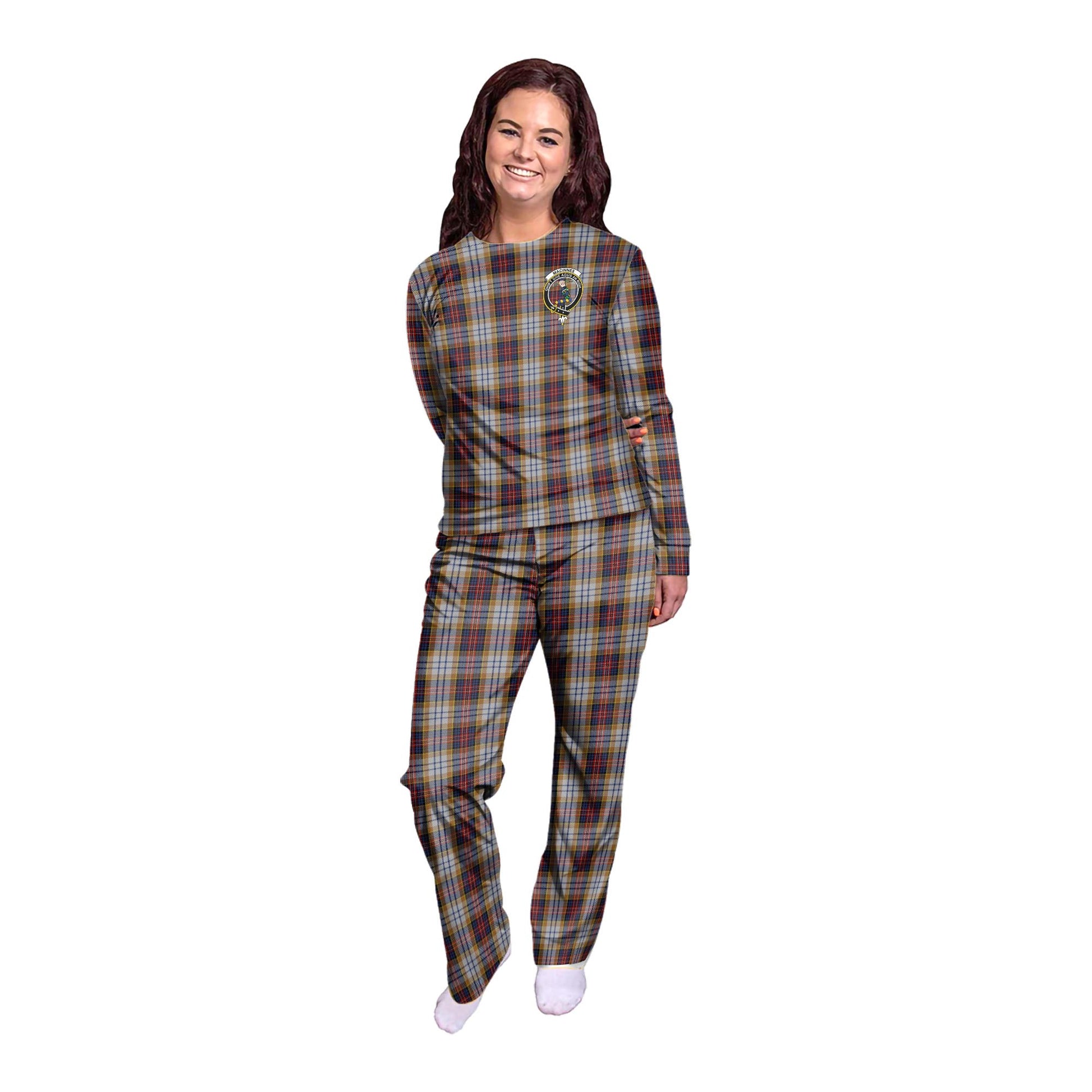 MacInnes Ancient Hunting Tartan Pajamas Family Set with Family Crest - Tartanvibesclothing