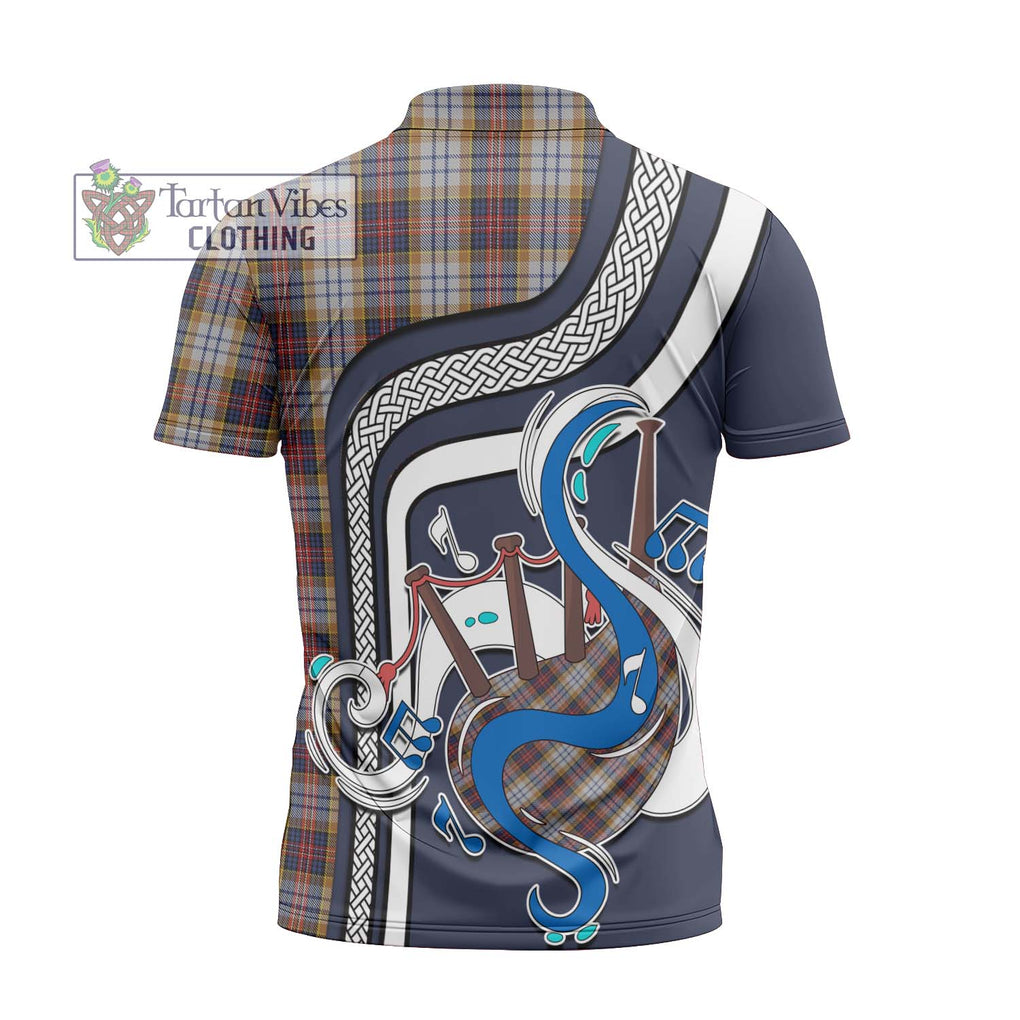 MacInnes Ancient Hunting Tartan Zipper Polo Shirt with Epic Bagpipe Style - Tartanvibesclothing Shop