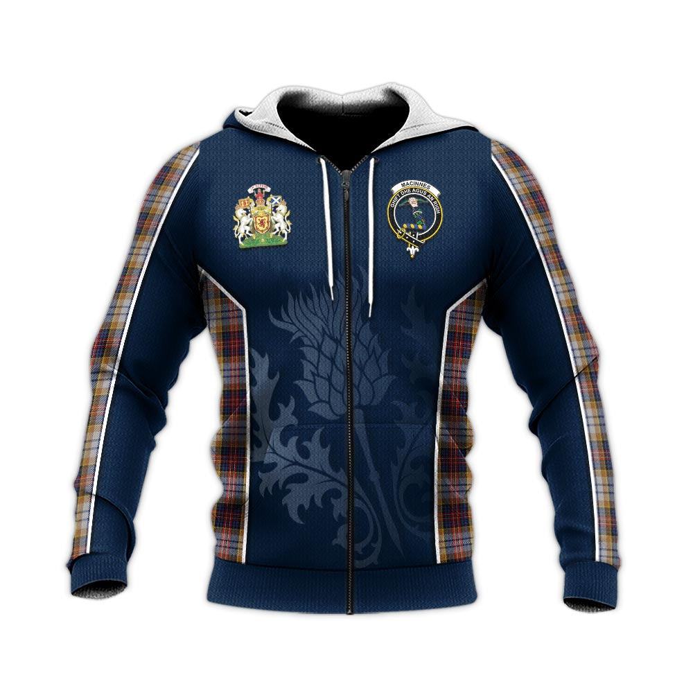 Tartan Vibes Clothing MacInnes Ancient Hunting Tartan Knitted Hoodie with Family Crest and Scottish Thistle Vibes Sport Style