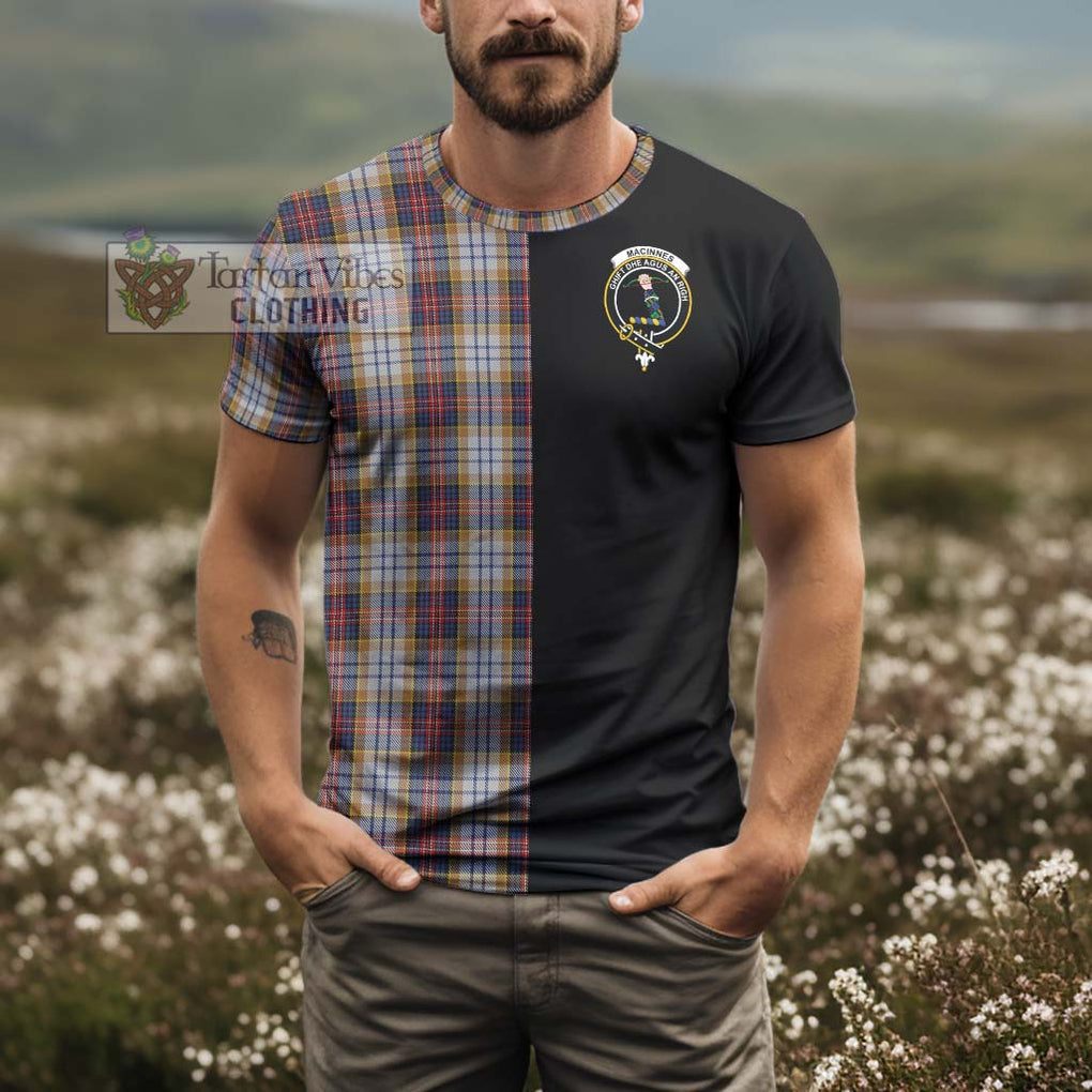 MacInnes Ancient Hunting Tartan T-Shirt with Family Crest and Half Of Me Style - Tartanvibesclothing Shop