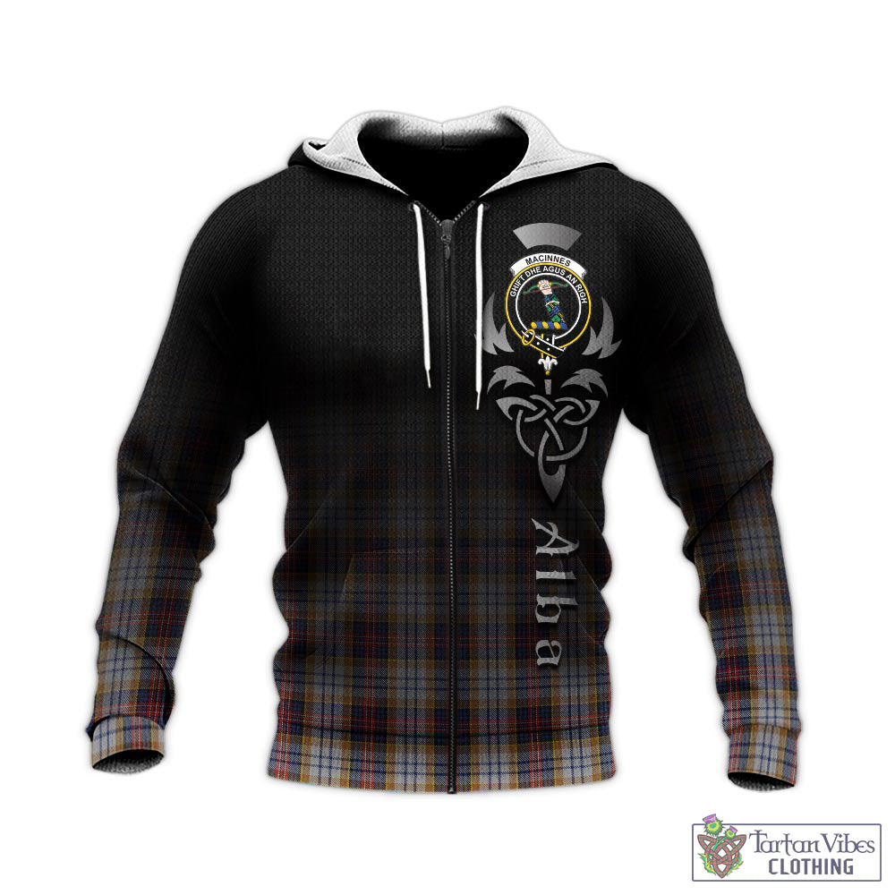 Tartan Vibes Clothing MacInnes Ancient Hunting Tartan Knitted Hoodie Featuring Alba Gu Brath Family Crest Celtic Inspired