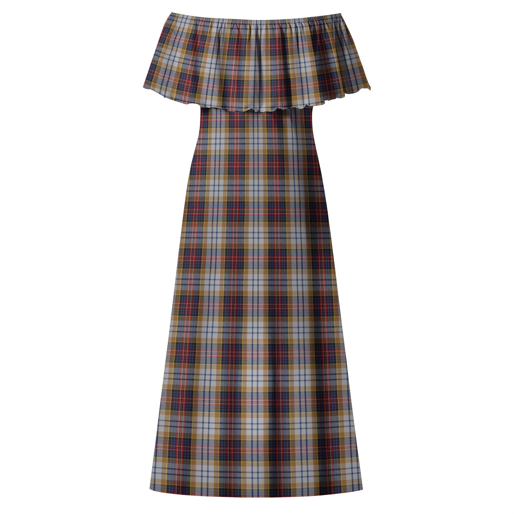 MacInnes Ancient Hunting Tartan Off Shoulder Long Dress - Tartanvibesclothing