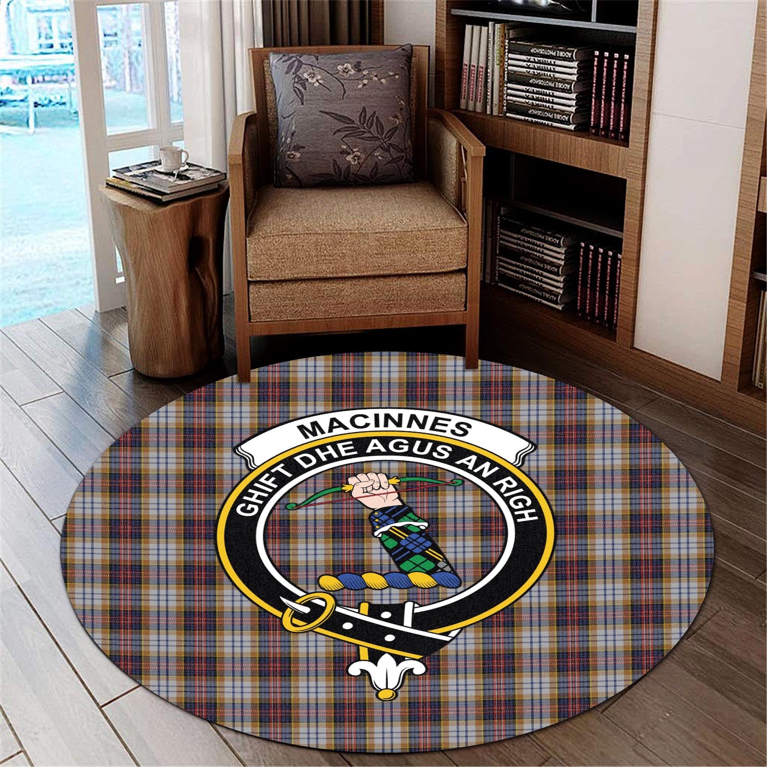 macinnes-ancient-hunting-tartan-round-rug-with-family-crest