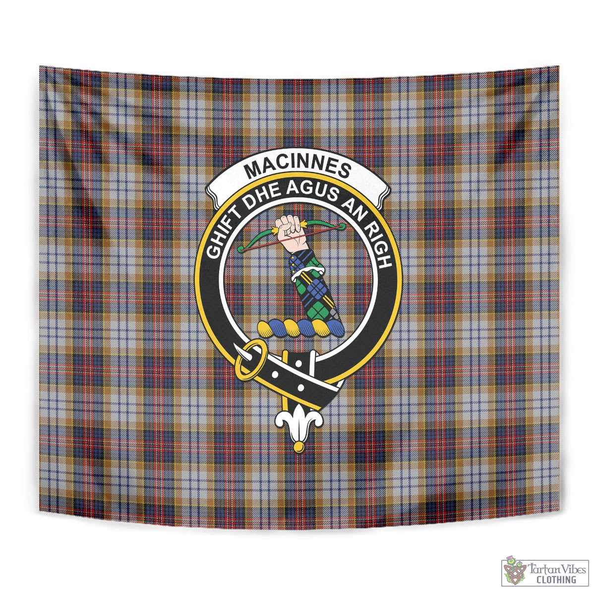 Tartan Vibes Clothing MacInnes Ancient Hunting Tartan Tapestry Wall Hanging and Home Decor for Room with Family Crest