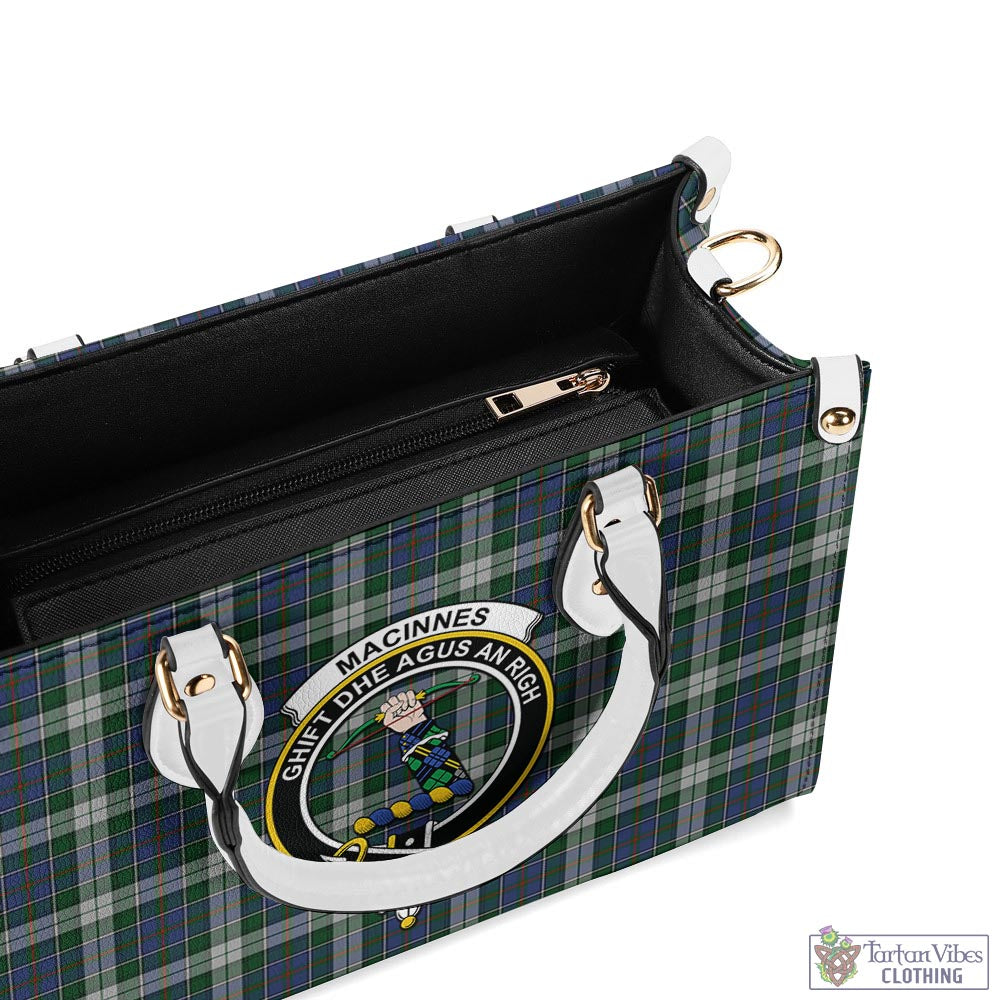 Tartan Vibes Clothing MacInnes Dress Tartan Luxury Leather Handbags with Family Crest