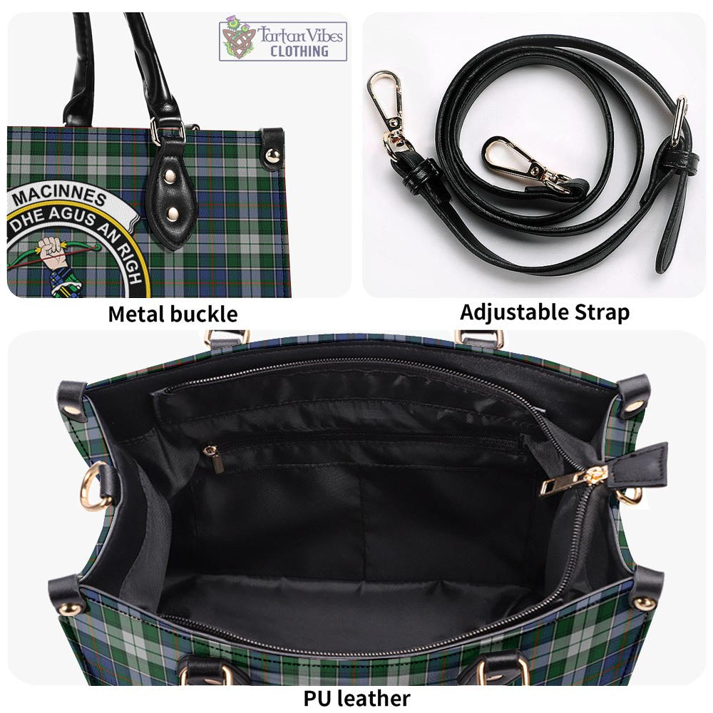 Tartan Vibes Clothing MacInnes Dress Tartan Luxury Leather Handbags with Family Crest