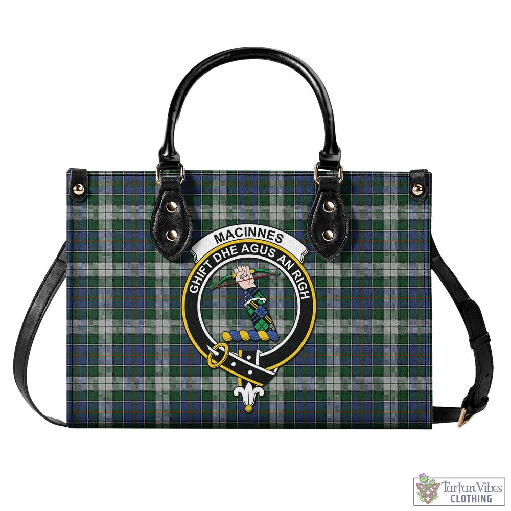 Tartan Vibes Clothing MacInnes Dress Tartan Luxury Leather Handbags with Family Crest