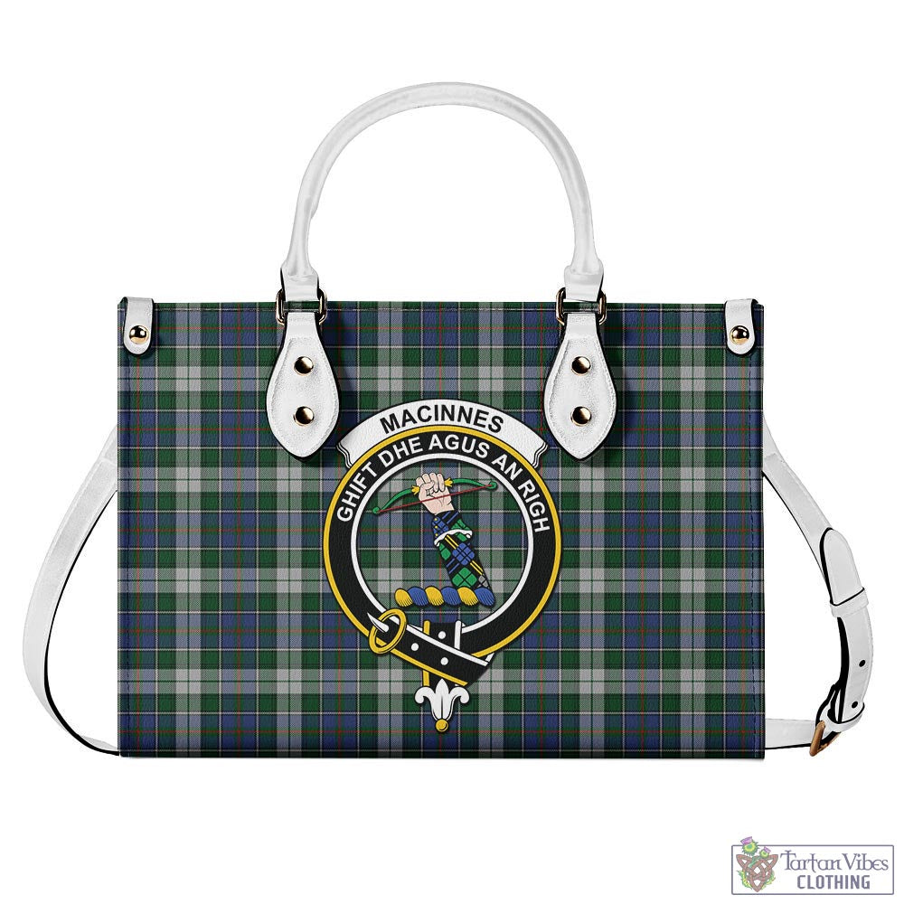 Tartan Vibes Clothing MacInnes Dress Tartan Luxury Leather Handbags with Family Crest