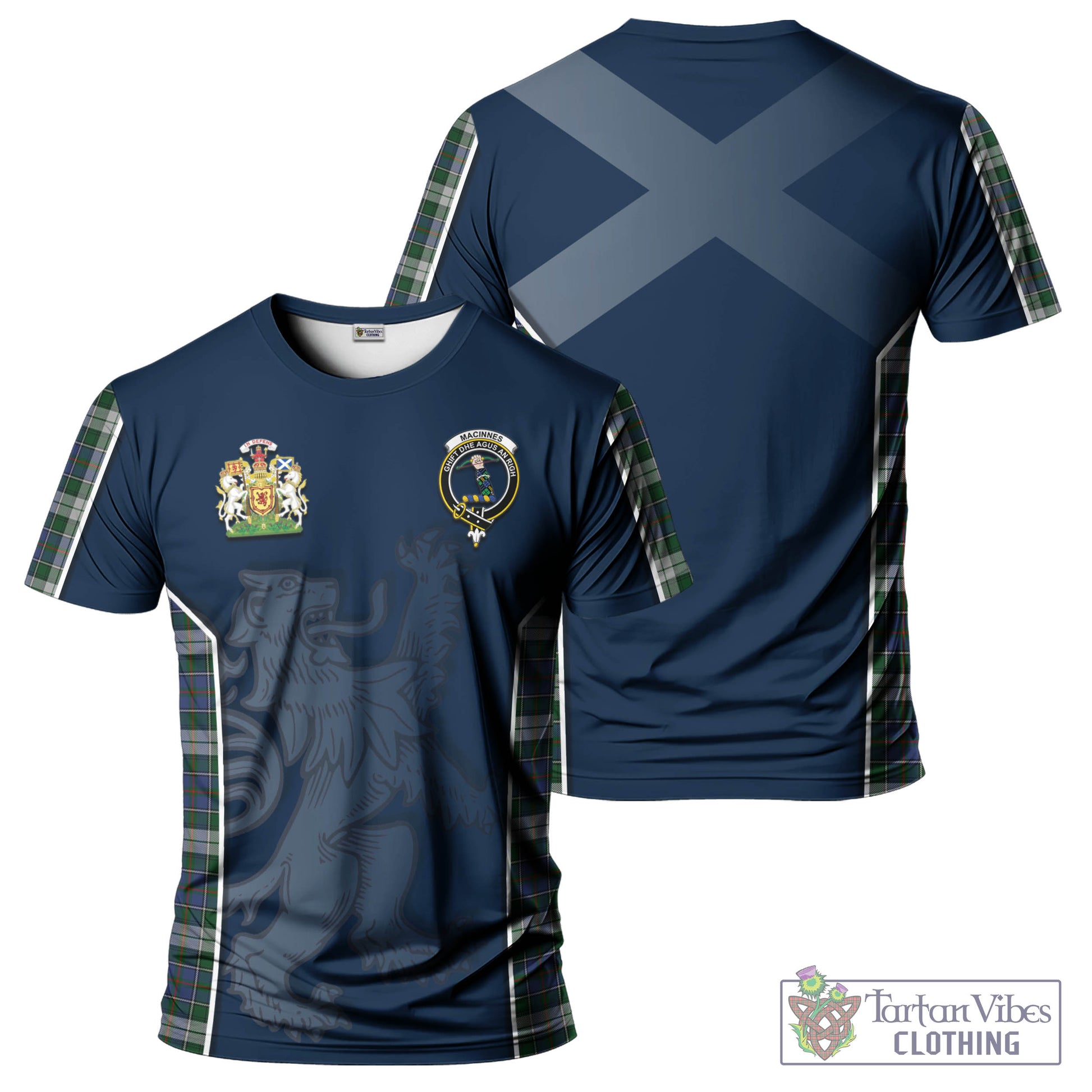 Tartan Vibes Clothing MacInnes Dress Tartan T-Shirt with Family Crest and Lion Rampant Vibes Sport Style