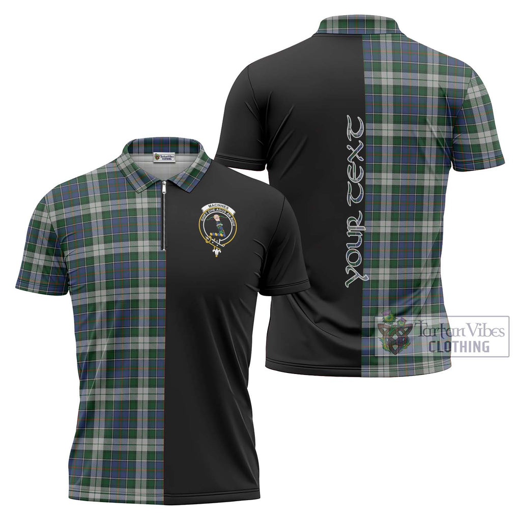 MacInnes Dress Tartan Zipper Polo Shirt with Family Crest and Half Of Me Style Unisex - Tartanvibesclothing Shop