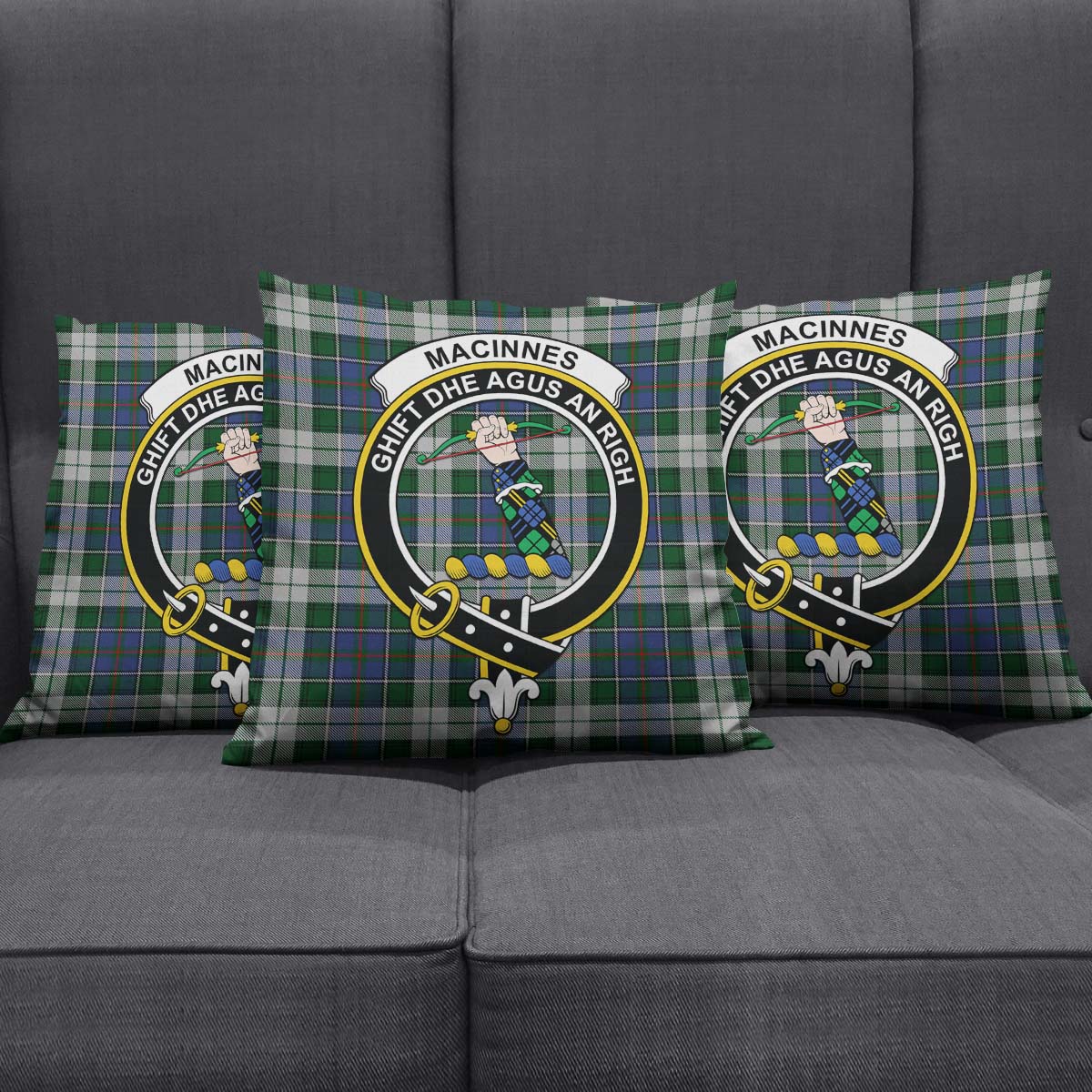 MacInnes Dress Tartan Pillow Cover with Family Crest Square Pillow Cover - Tartanvibesclothing