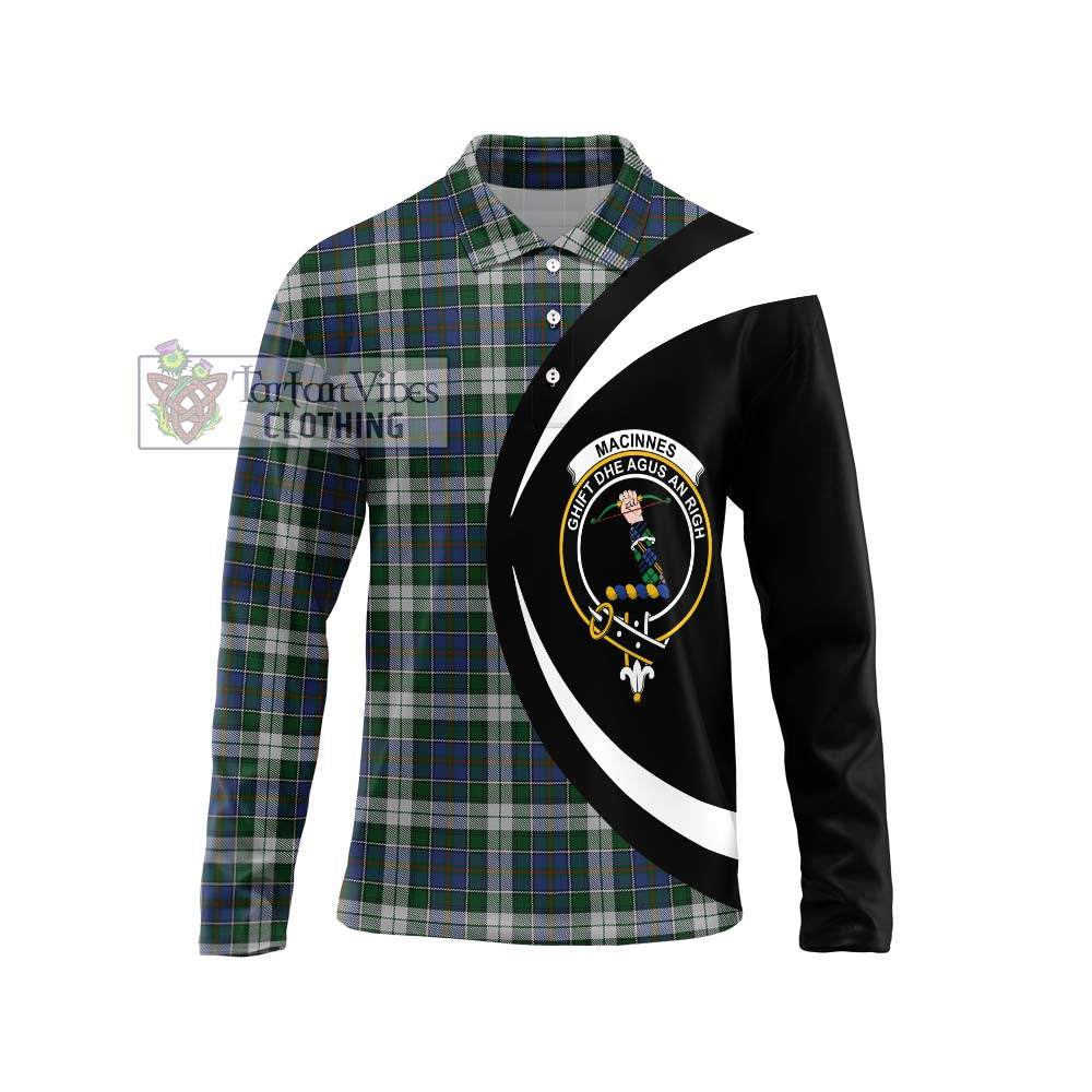 MacInnes Dress Tartan Long Sleeve Polo Shirt with Family Crest Circle Style Unisex - Tartan Vibes Clothing