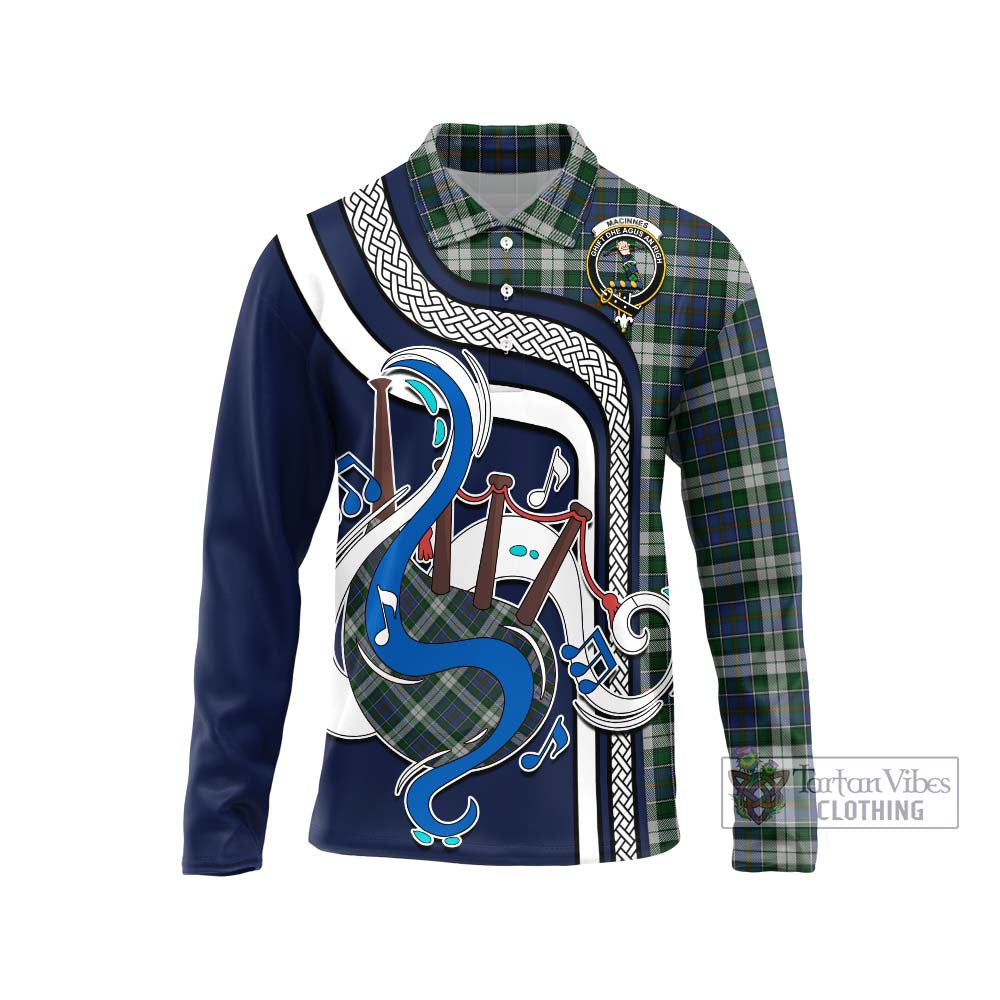 Tartan Vibes Clothing MacInnes Dress Tartan Long Sleeve Polo Shirt with Epic Bagpipe Style