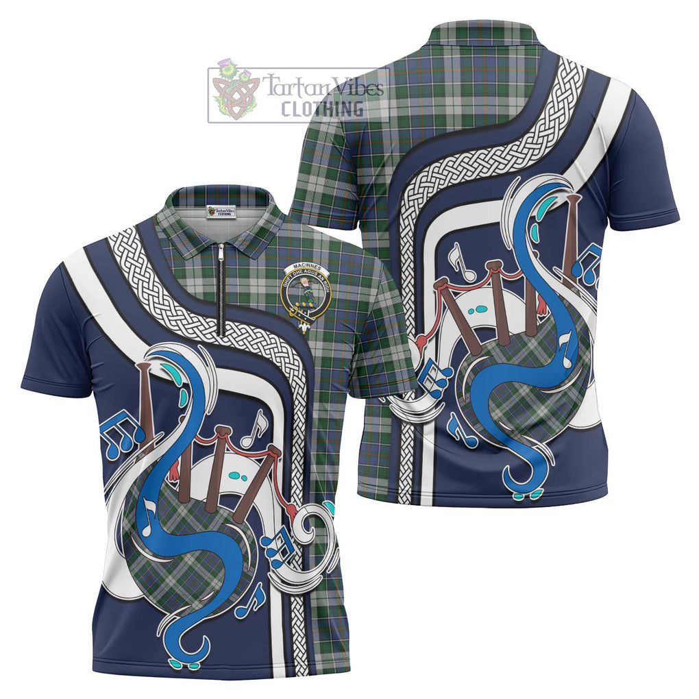 MacInnes Dress Tartan Zipper Polo Shirt with Epic Bagpipe Style Unisex - Tartanvibesclothing Shop