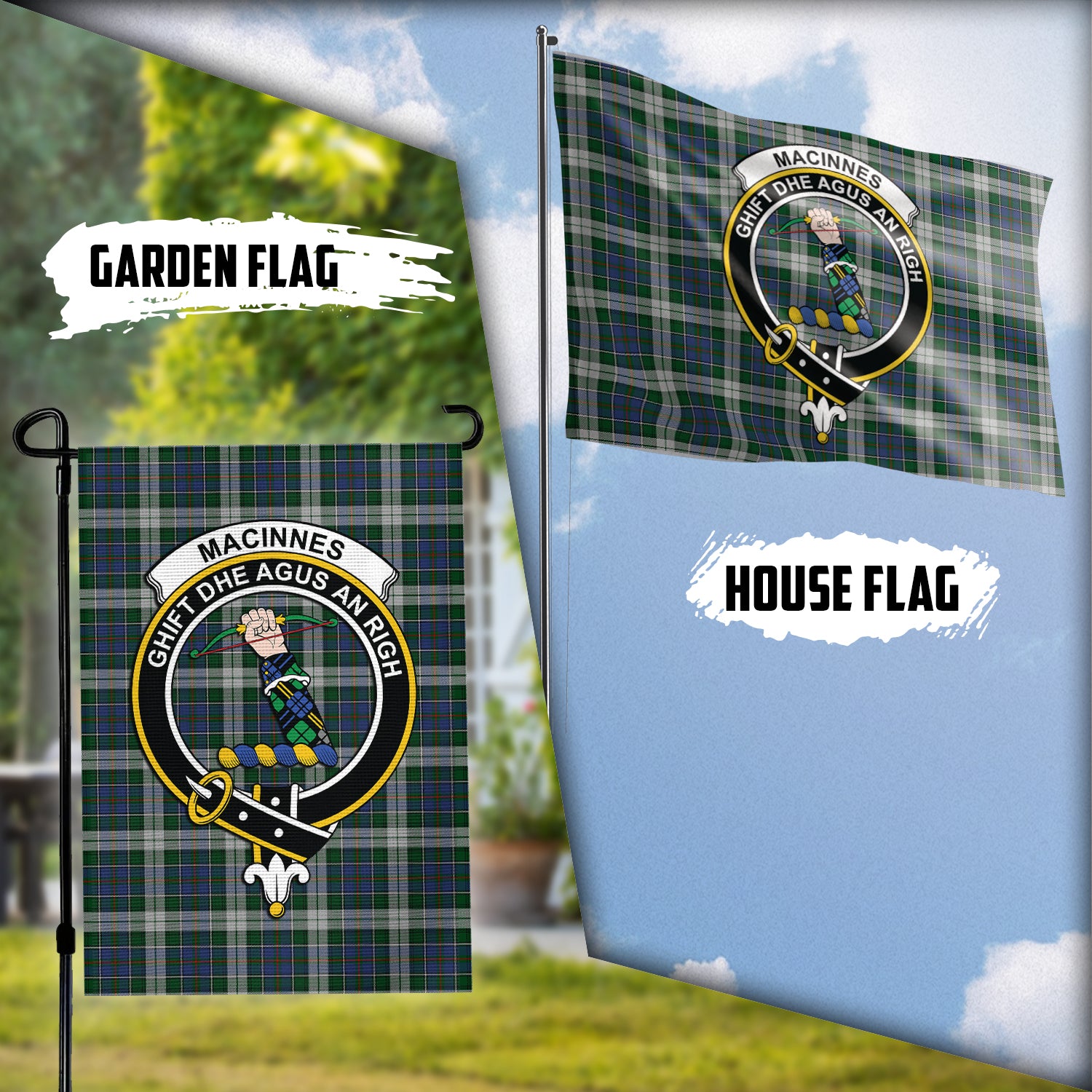 MacInnes Dress Tartan Flag with Family Crest Garden Flag (Vertical) - Tartan Vibes Clothing