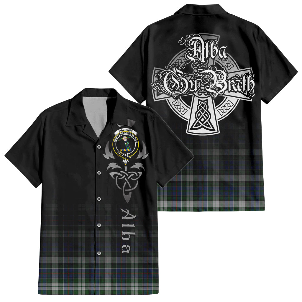 Tartan Vibes Clothing MacInnes Dress Tartan Short Sleeve Button Up Featuring Alba Gu Brath Family Crest Celtic Inspired