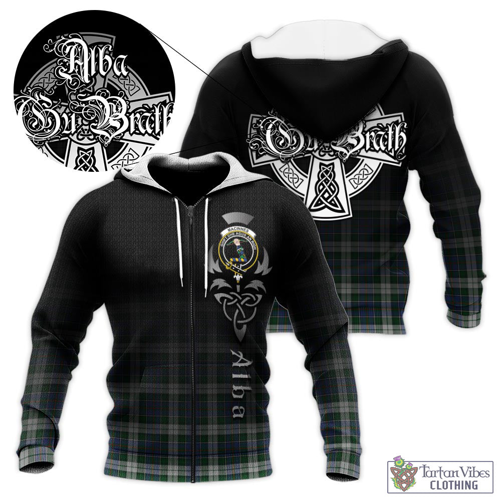 Tartan Vibes Clothing MacInnes Dress Tartan Knitted Hoodie Featuring Alba Gu Brath Family Crest Celtic Inspired