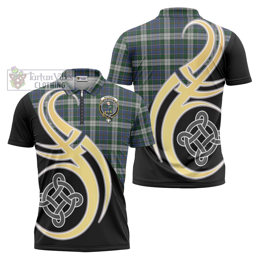 Tartan Vibes Clothing MacInnes Dress Tartan Zipper Polo Shirt with Family Crest and Celtic Symbol Style