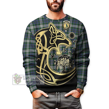 MacInnes Dress Tartan Sweatshirt with Family Crest Celtic Wolf Style