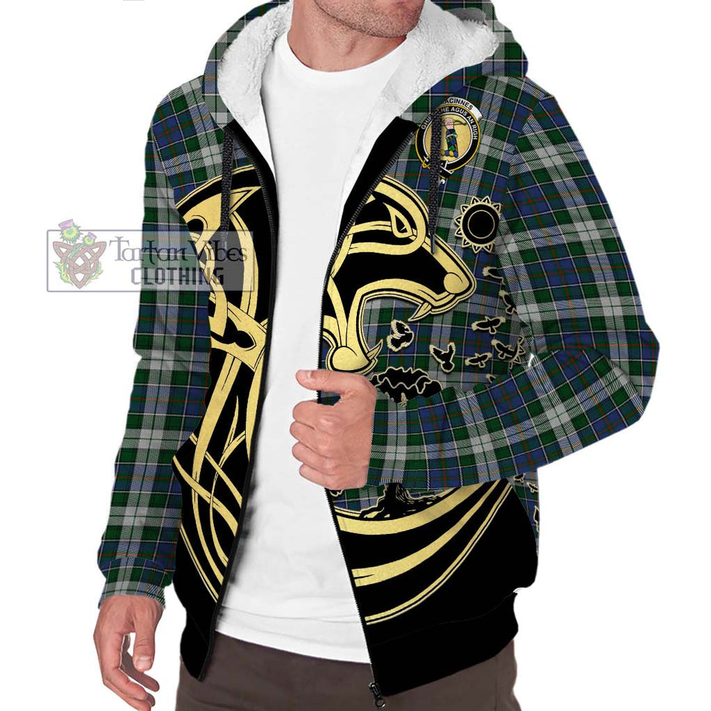 MacInnes Dress Tartan Sherpa Hoodie with Family Crest Celtic Wolf Style Unisex S - Tartan Vibes Clothing