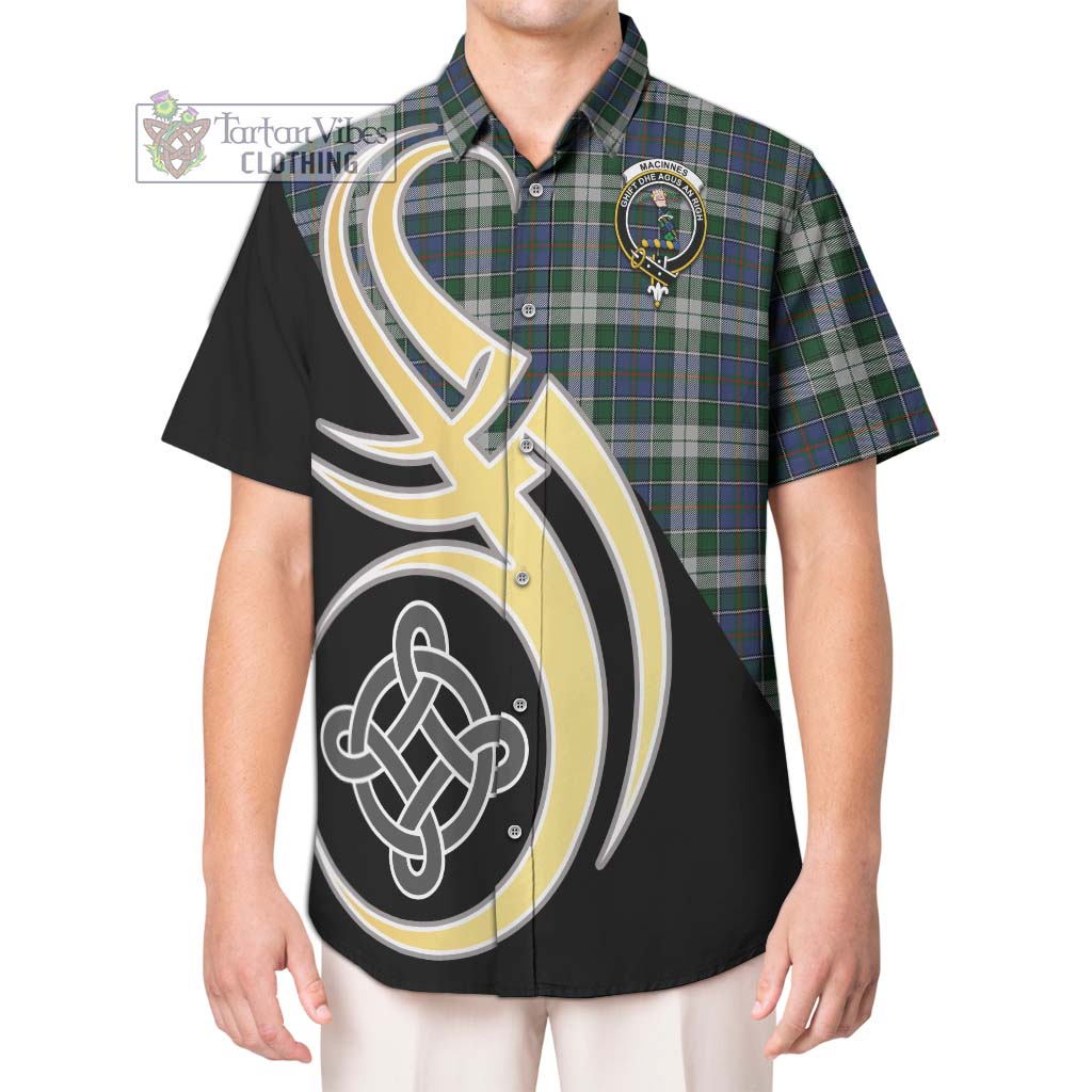 MacInnes Dress Tartan Short Sleeve Button Shirt with Family Crest and Celtic Symbol Style Kid - Tartan Vibes Clothing