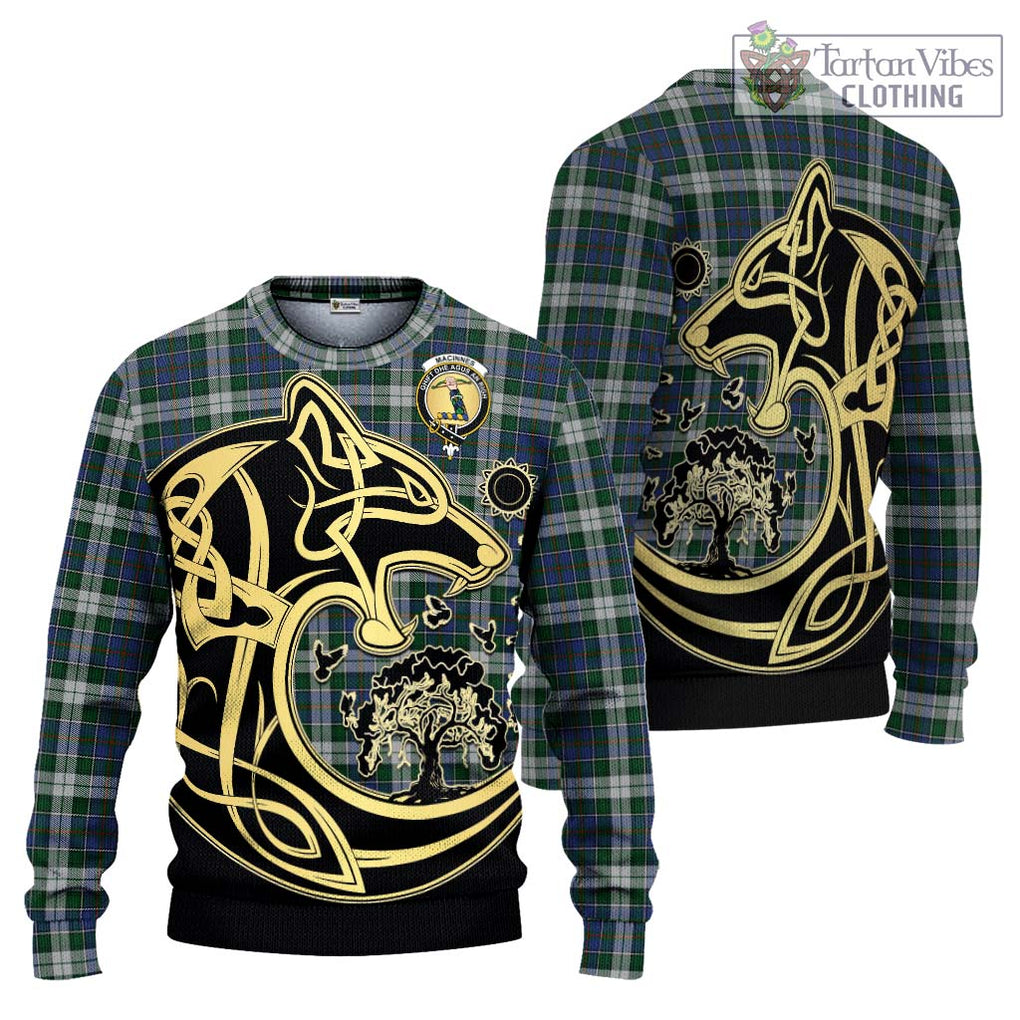 MacInnes Dress Tartan Knitted Sweater with Family Crest Celtic Wolf Style Unisex - Tartan Vibes Clothing