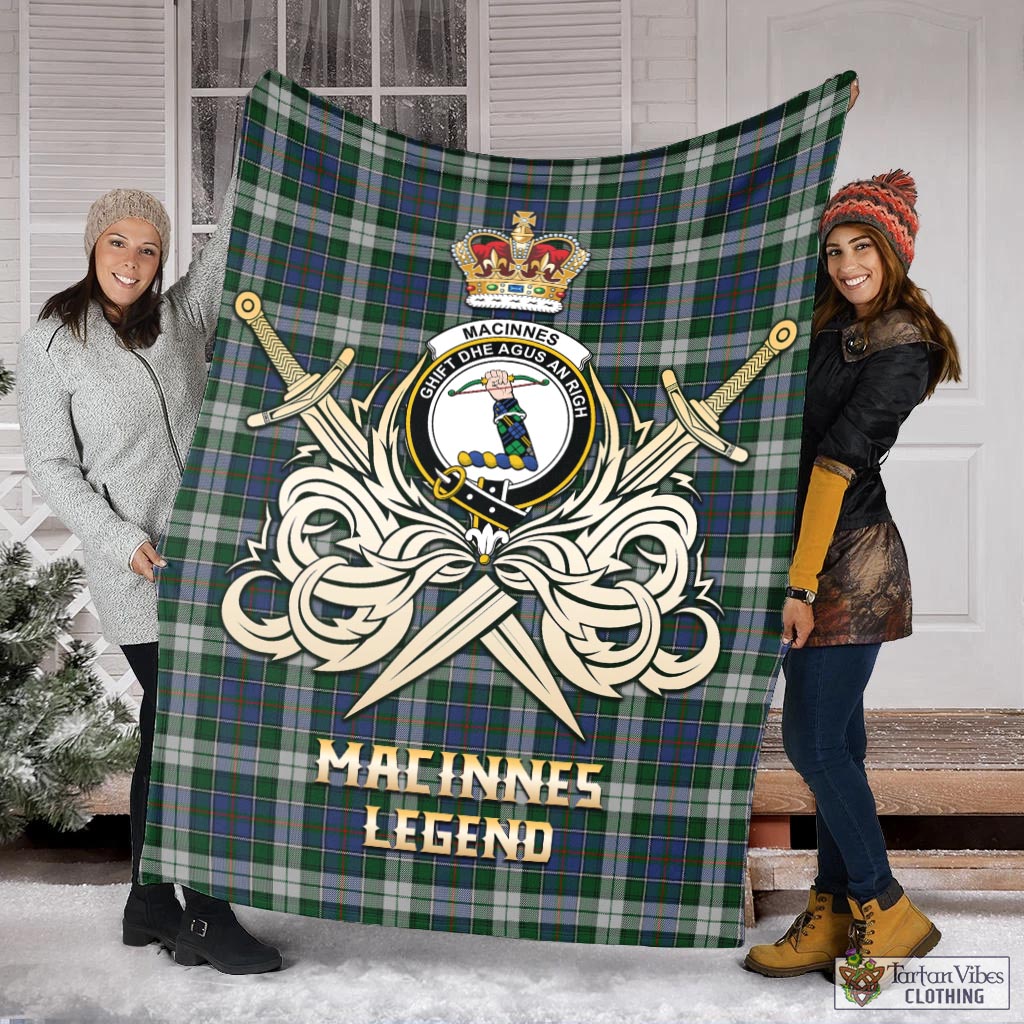 Tartan Vibes Clothing MacInnes Dress Tartan Blanket with Clan Crest and the Golden Sword of Courageous Legacy