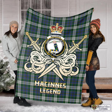 MacInnes Dress Tartan Blanket with Clan Crest and the Golden Sword of Courageous Legacy