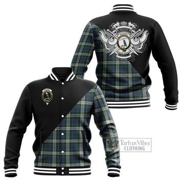 MacInnes Dress Tartan Baseball Jacket with Family Crest and Military Logo Style