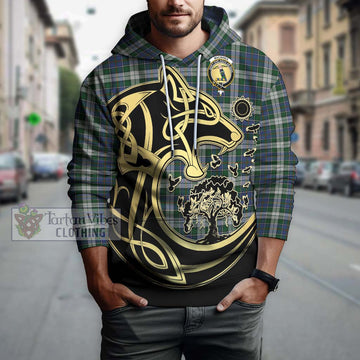 MacInnes Dress Tartan Hoodie with Family Crest Celtic Wolf Style