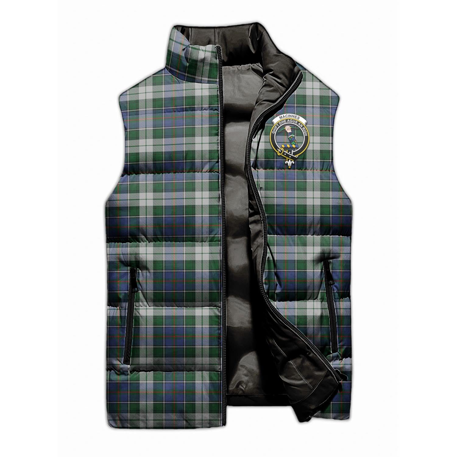 MacInnes Dress Tartan Sleeveless Puffer Jacket with Family Crest - Tartanvibesclothing