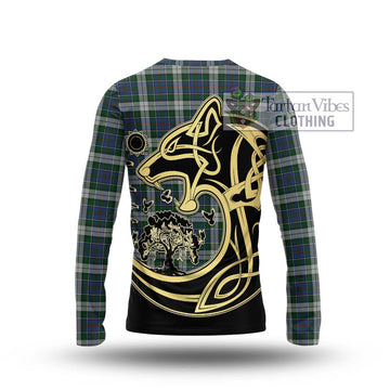 MacInnes Dress Tartan Long Sleeve T-Shirt with Family Crest Celtic Wolf Style