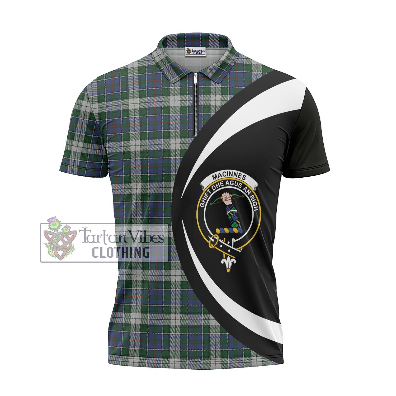 Tartan Vibes Clothing MacInnes Dress Tartan Zipper Polo Shirt with Family Crest Circle Style