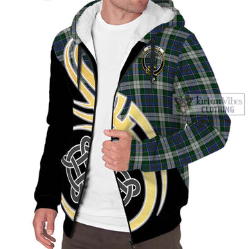 MacInnes Dress Tartan Sherpa Hoodie with Family Crest and Celtic Symbol Style