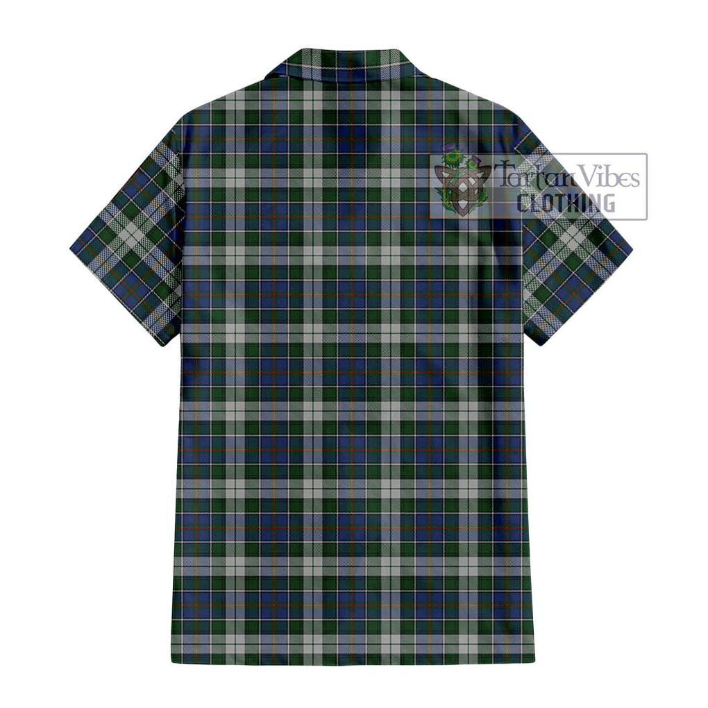 MacInnes Dress Tartan Short Sleeve Button Shirt with Family Crest DNA In Me Style - Tartanvibesclothing Shop