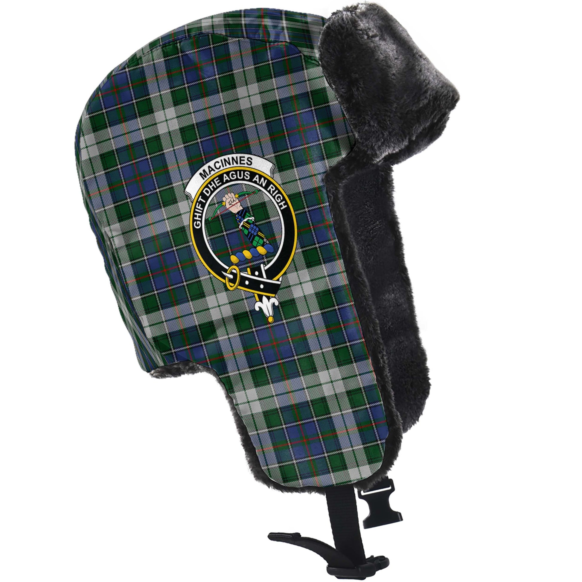 MacInnes Dress Tartan Winter Trapper Hat with Family Crest - Tartanvibesclothing