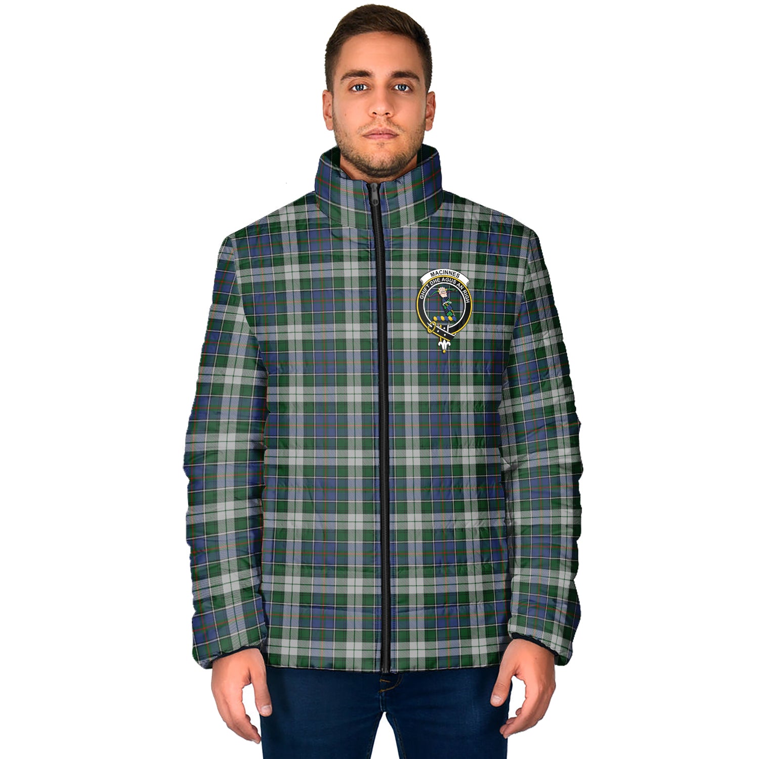 MacInnes Dress Tartan Padded Jacket with Family Crest - Tartan Vibes Clothing