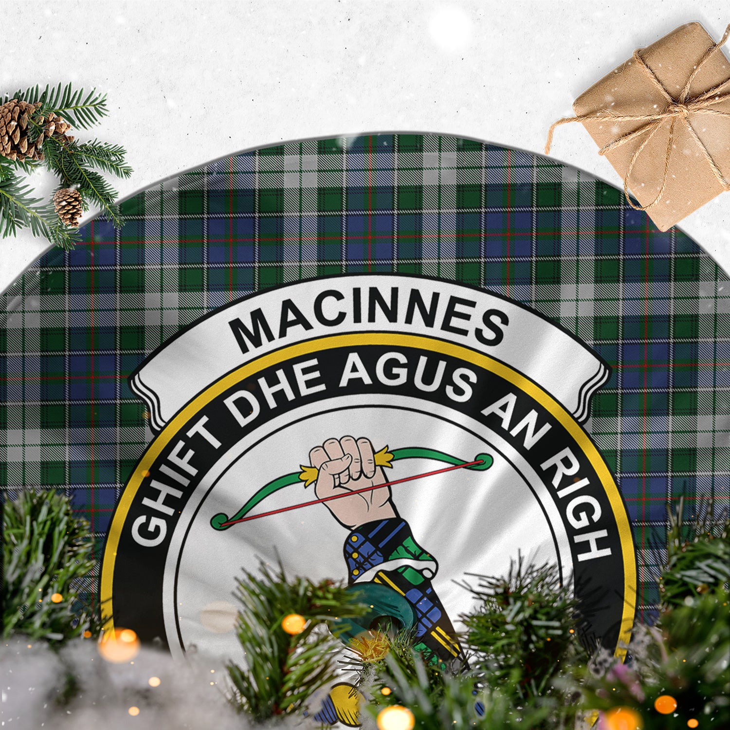 MacInnes Dress Tartan Christmas Tree Skirt with Family Crest - Tartanvibesclothing