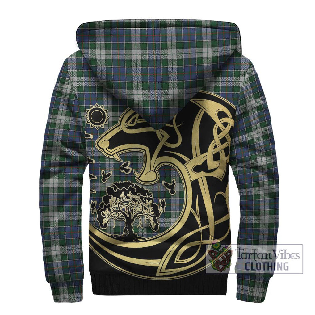 MacInnes Dress Tartan Sherpa Hoodie with Family Crest Celtic Wolf Style - Tartan Vibes Clothing