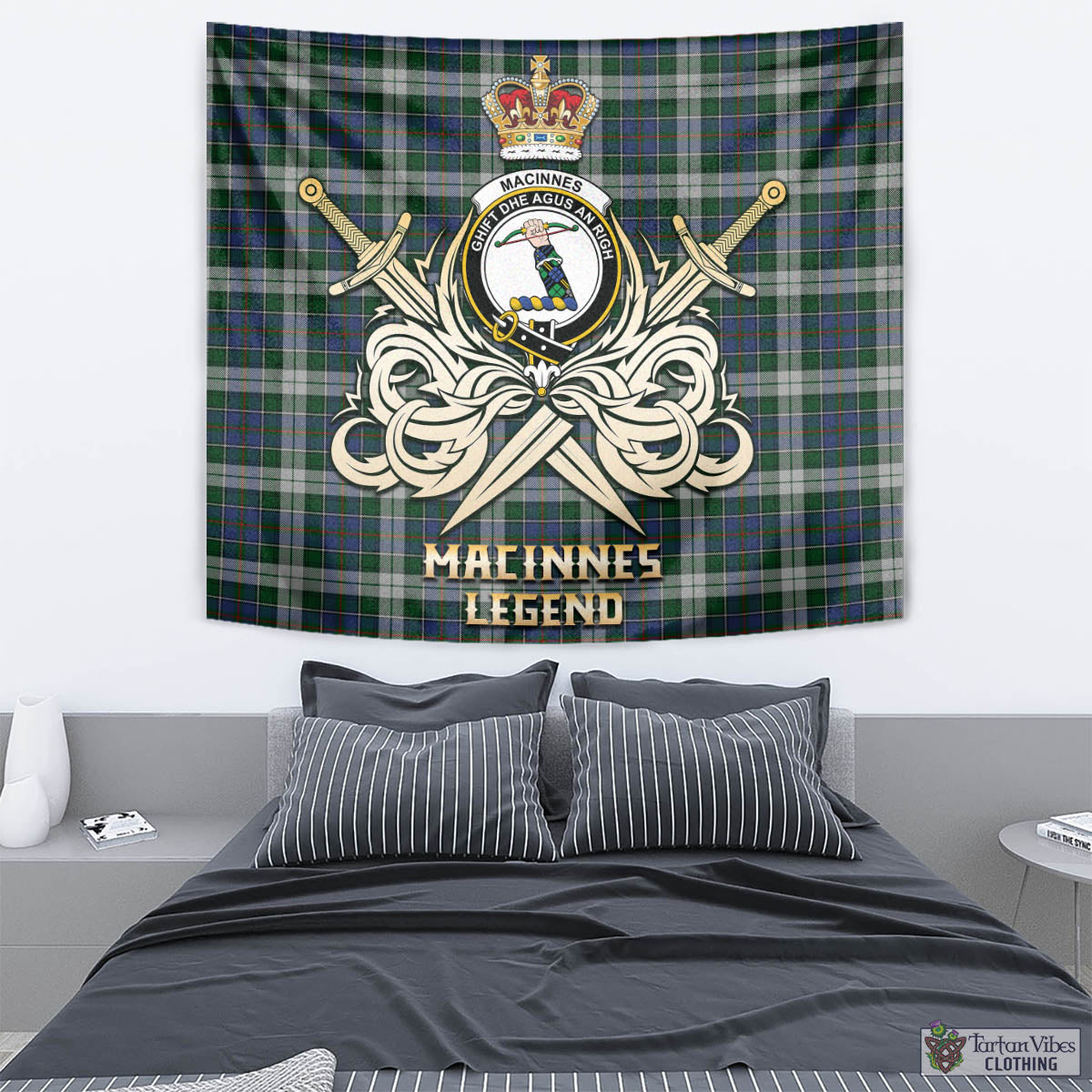 Tartan Vibes Clothing MacInnes Dress Tartan Tapestry with Clan Crest and the Golden Sword of Courageous Legacy