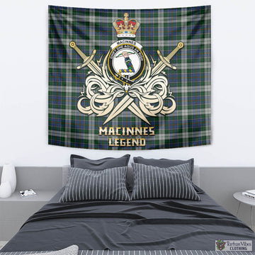 MacInnes Dress Tartan Tapestry with Clan Crest and the Golden Sword of Courageous Legacy