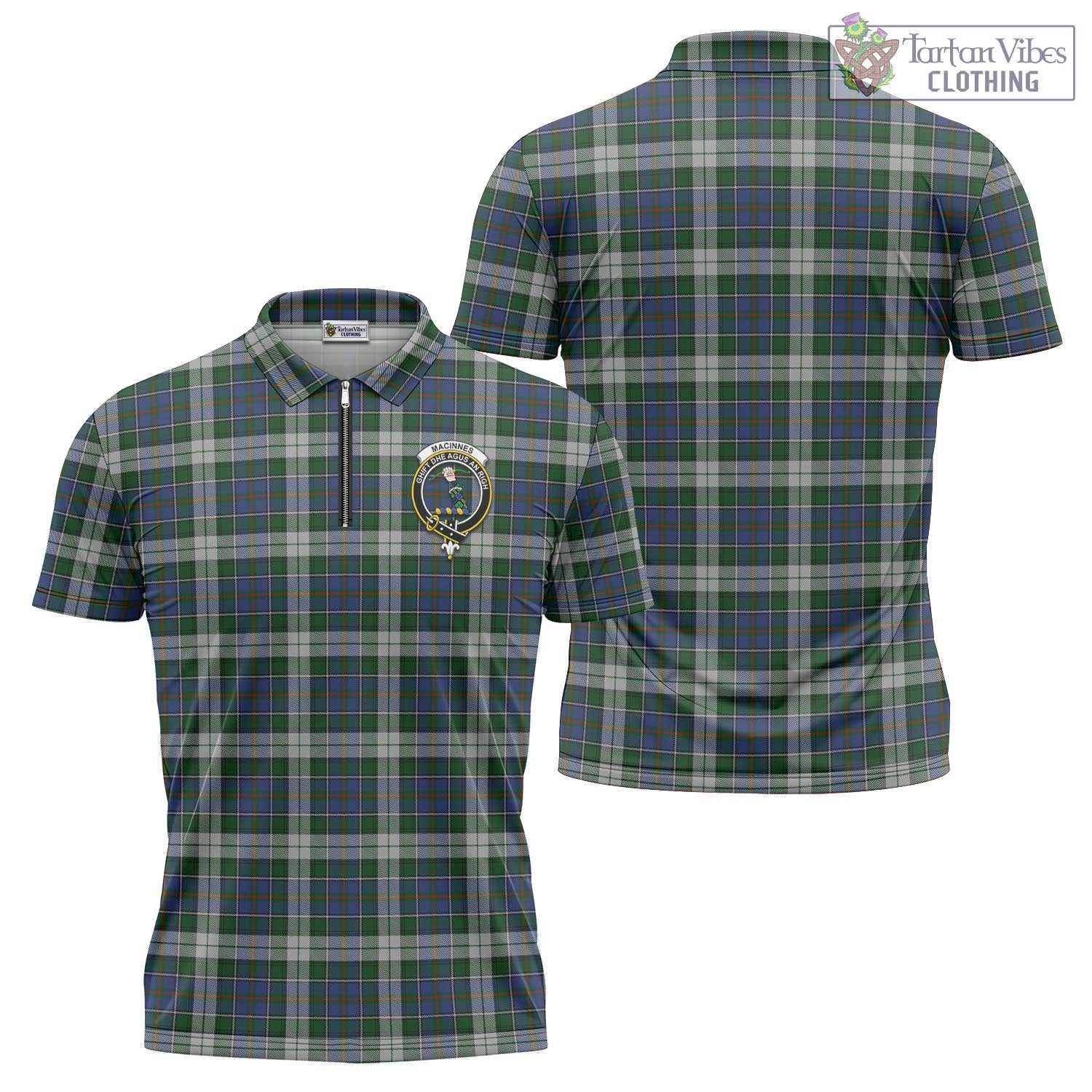 Tartan Vibes Clothing MacInnes Dress Tartan Zipper Polo Shirt with Family Crest