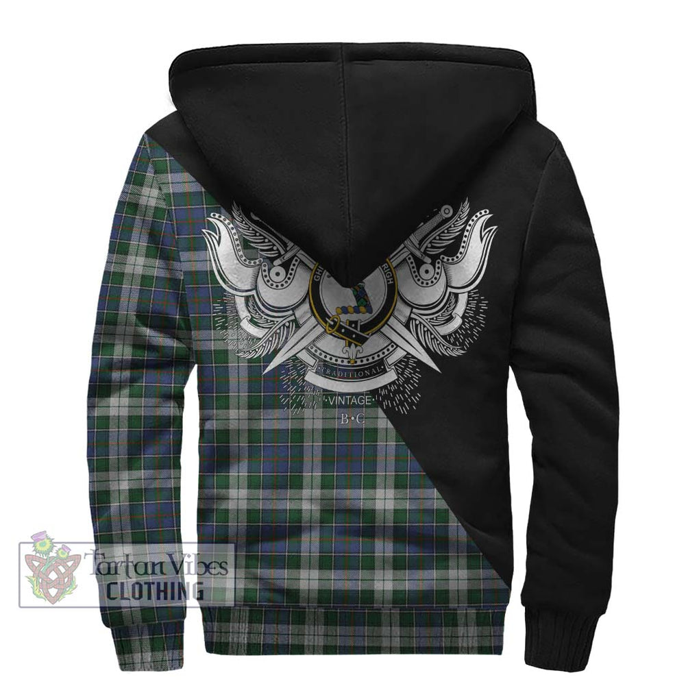 MacInnes Dress Tartan Sherpa Hoodie with Family Crest and Military Logo Style - Tartanvibesclothing Shop