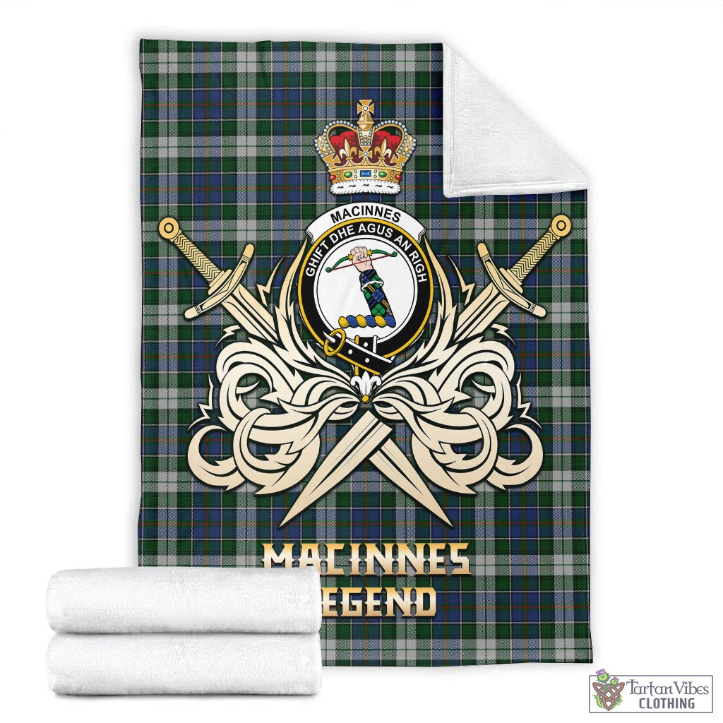 Tartan Vibes Clothing MacInnes Dress Tartan Blanket with Clan Crest and the Golden Sword of Courageous Legacy