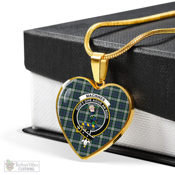 MacInnes Dress Tartan Heart Necklace with Family Crest