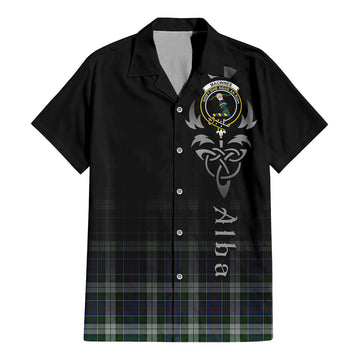 MacInnes Dress Tartan Short Sleeve Button Up Shirt Featuring Alba Gu Brath Family Crest Celtic Inspired