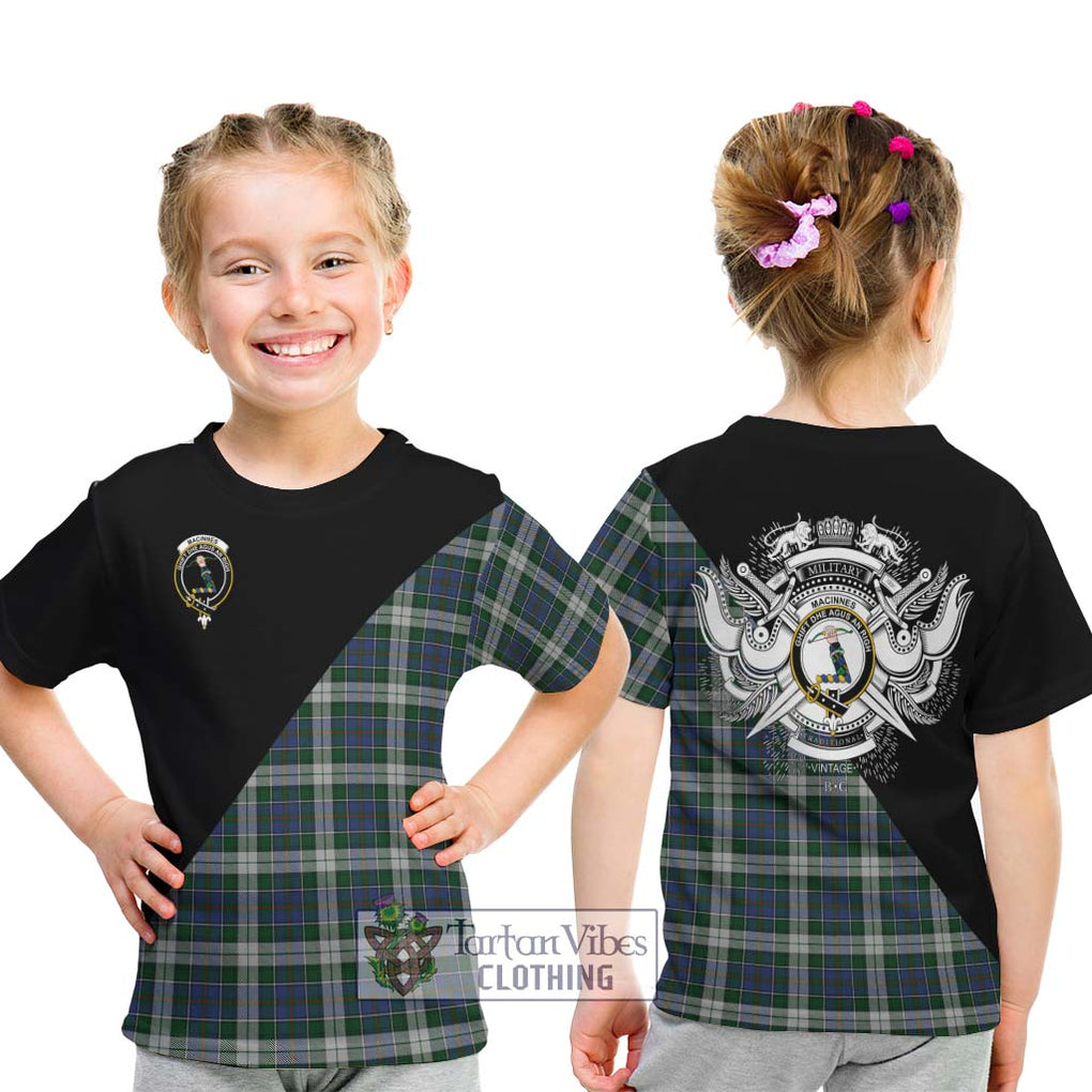 MacInnes Dress Tartan Kid T-Shirt with Family Crest and Military Logo Style - Tartanvibesclothing Shop