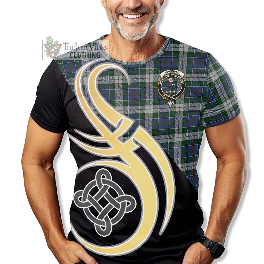 Tartan Vibes Clothing MacInnes Dress Tartan T-Shirt with Family Crest and Celtic Symbol Style