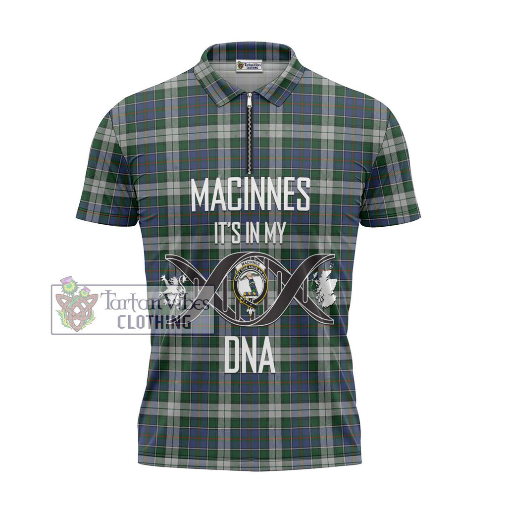 MacInnes Dress Tartan Zipper Polo Shirt with Family Crest DNA In Me Style - Tartanvibesclothing Shop