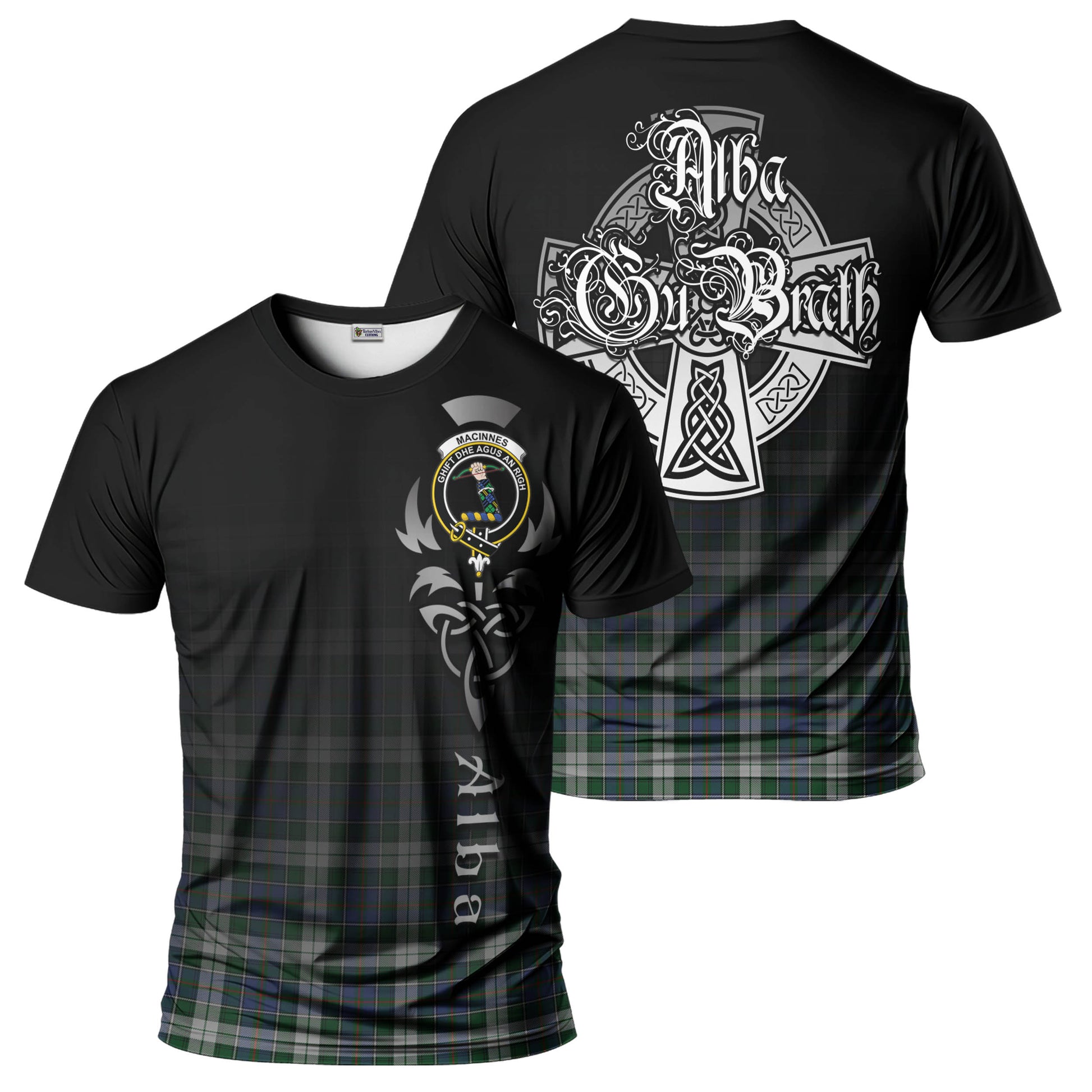 Tartan Vibes Clothing MacInnes Dress Tartan T-Shirt Featuring Alba Gu Brath Family Crest Celtic Inspired